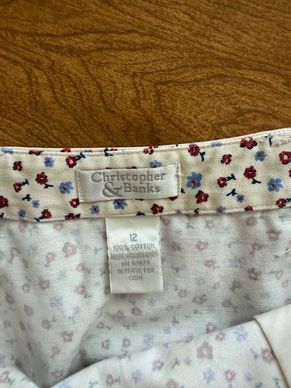Vintage Christopher & Banks Floral Cotton Skirt Cream Summer Midi Pockets - Picture 8 of 10
